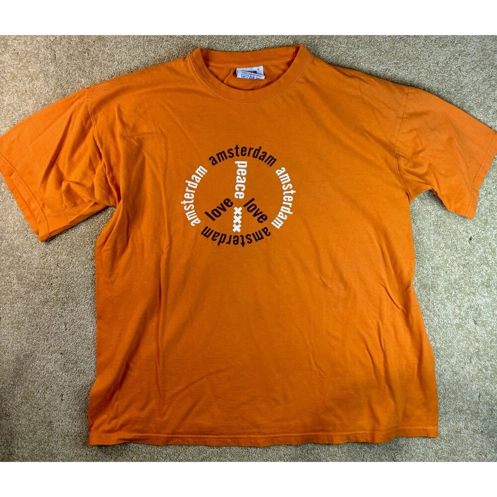 Amsterdam Orange Peace Love T Shirt Adult XXL Hippie Coffee Cafe